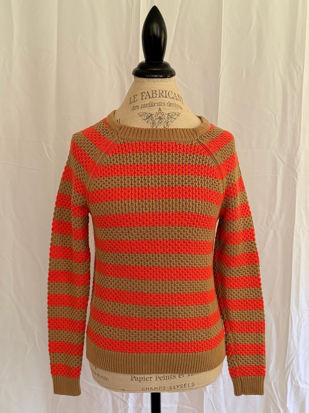 Boden Striped Crewneck Sweater in Coral and Tan - Size 4